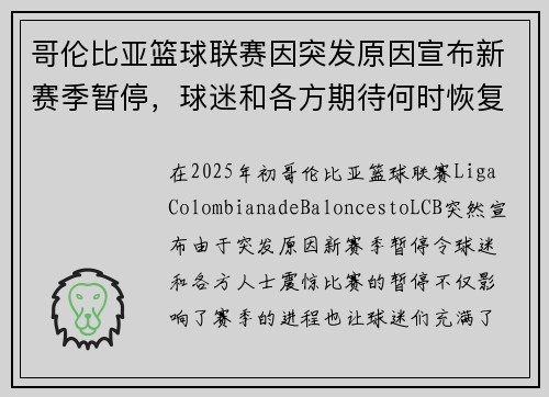 哥伦比亚篮球联赛因突发原因宣布新赛季暂停，球迷和各方期待何时恢复比赛