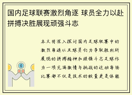 国内足球联赛激烈角逐 球员全力以赴拼搏决胜展现顽强斗志