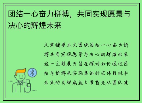 团结一心奋力拼搏，共同实现愿景与决心的辉煌未来